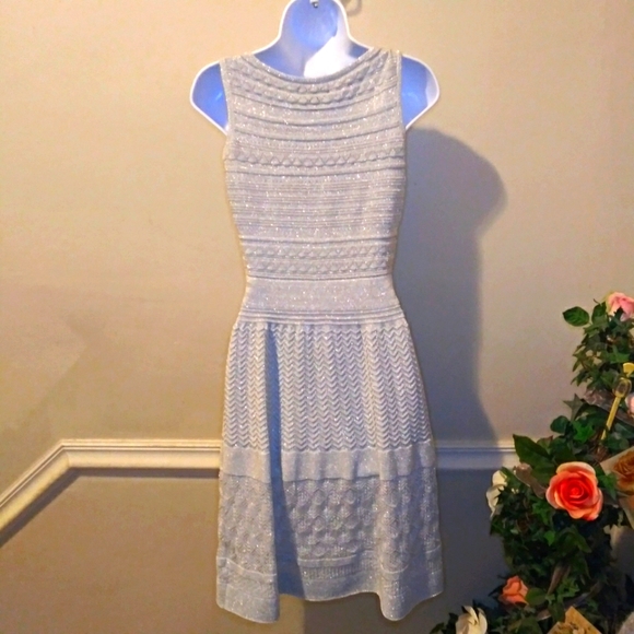 Lauren Ralph Lauren Sparkly Silver Intricate Knit Special Occasion Dress - Picture 5 of 12